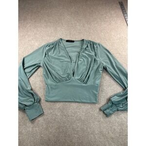 2 Saints Sage Green V-Neck Long Sleeve Crop Top T308-1 Size Medium